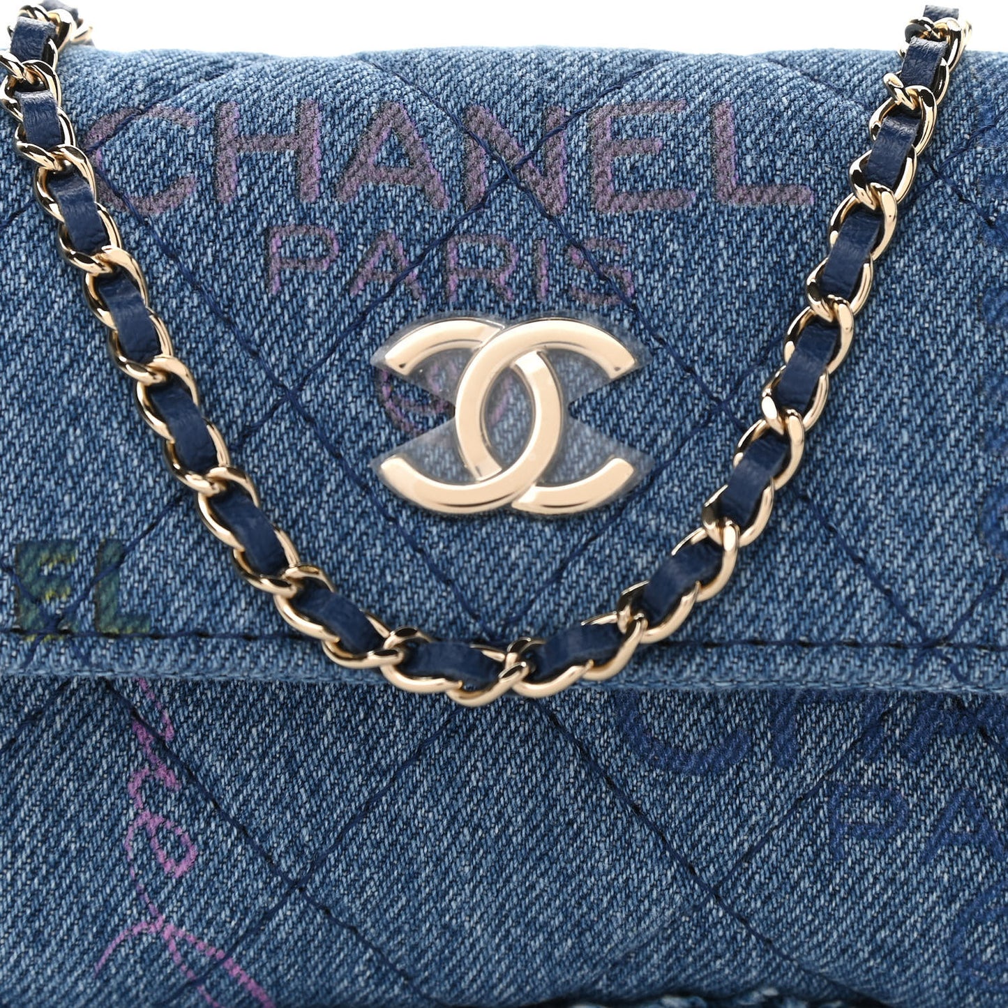 Denim Quilted Denim Mood Clutch With Chain Blue Multicolor