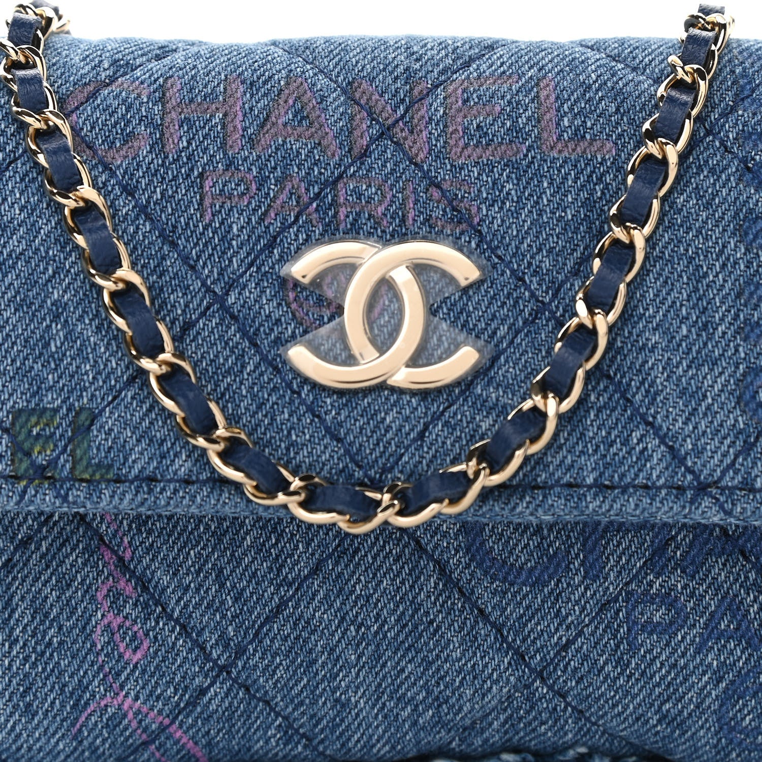 Chanel Denim Quilted Denim Mood Clutch With Chain Blue Multicolor 8 of 11
