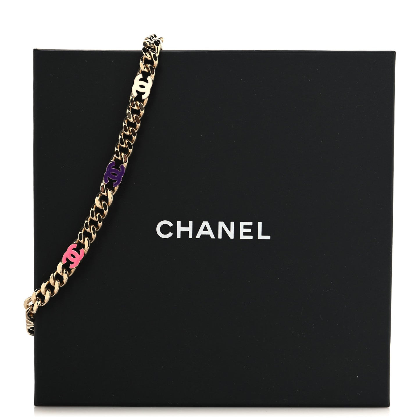 Metal Enamel Chain CC Choker Gold Multicolor