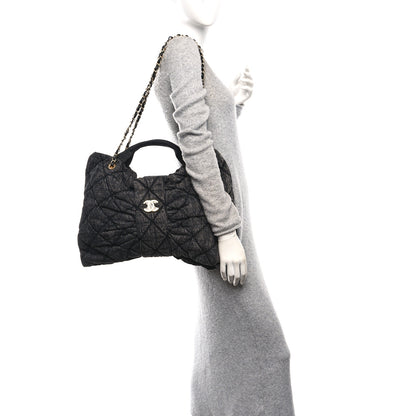 Chanel Washed Denim Quilted Maxi Bow Bag Black 2 of 10
