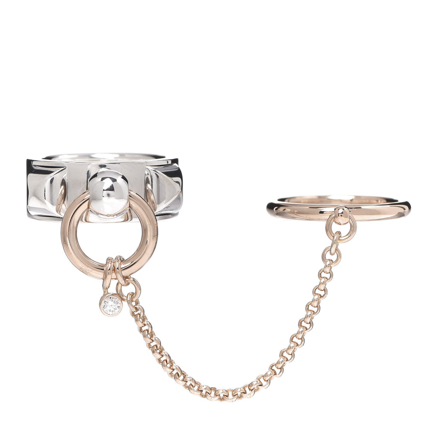 Sterling Silver 18K Rose Gold Diamond MM Collier De Chien Double Ring 50 5.25