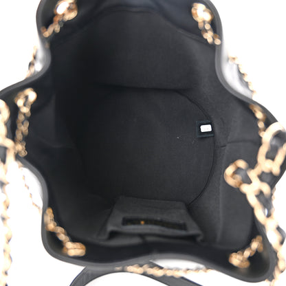 Chanel Lambskin Chevron Drawstring Bag Black 5 of 10