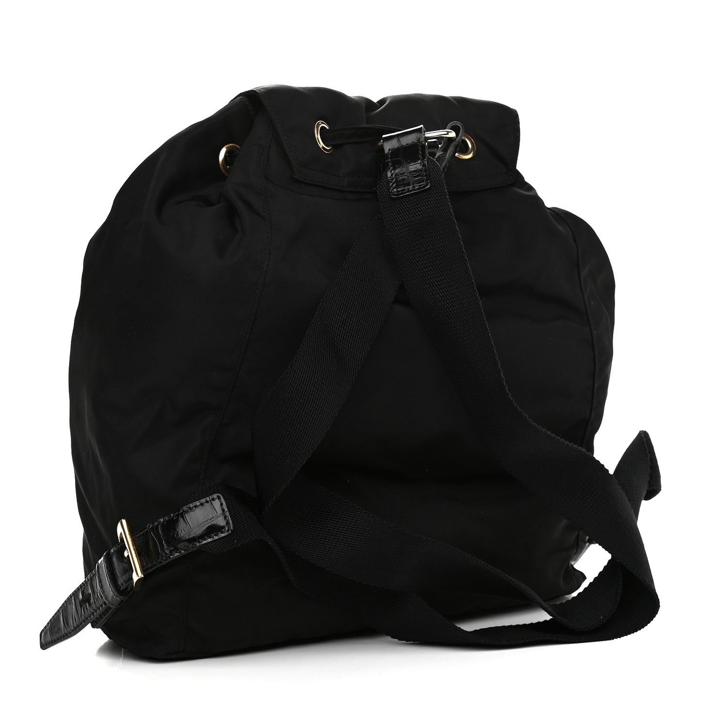Tessuto Nylon Crocodile Embossed Calfskin Cinch Backpack Black