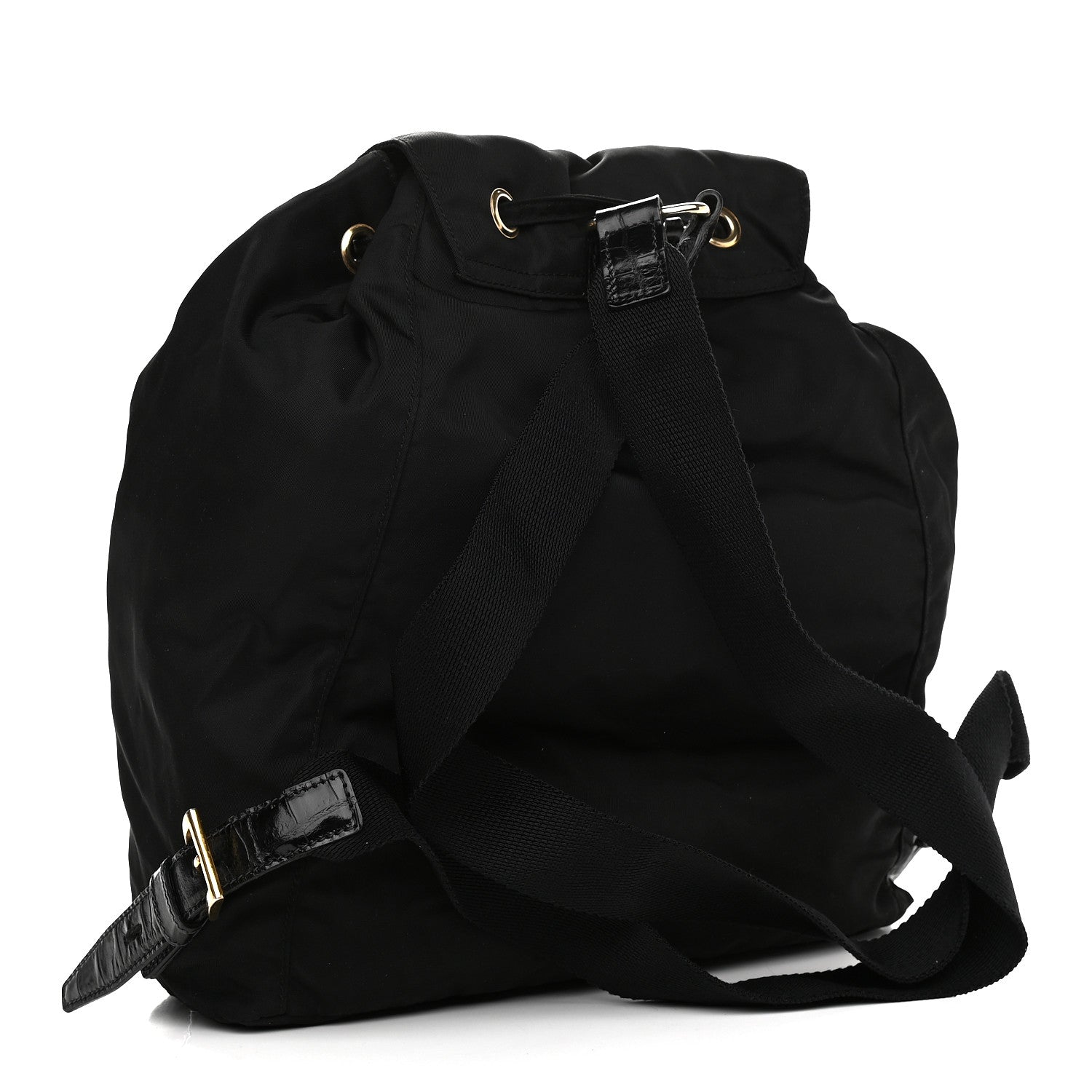 Prada Tessuto Nylon Crocodile Embossed Calfskin Cinch Backpack Black 3 of 12