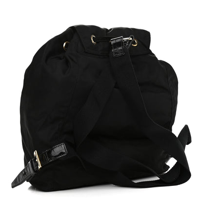 Prada Tessuto Nylon Crocodile Embossed Calfskin Cinch Backpack Black 3 of 12