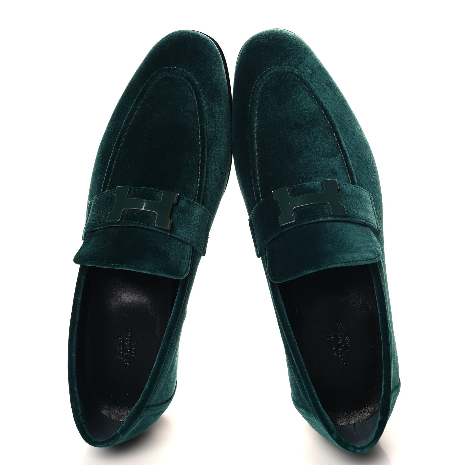 Hermes Velvet Mens Paris Loafers 43.5 Vert Fonce 2 of 9
