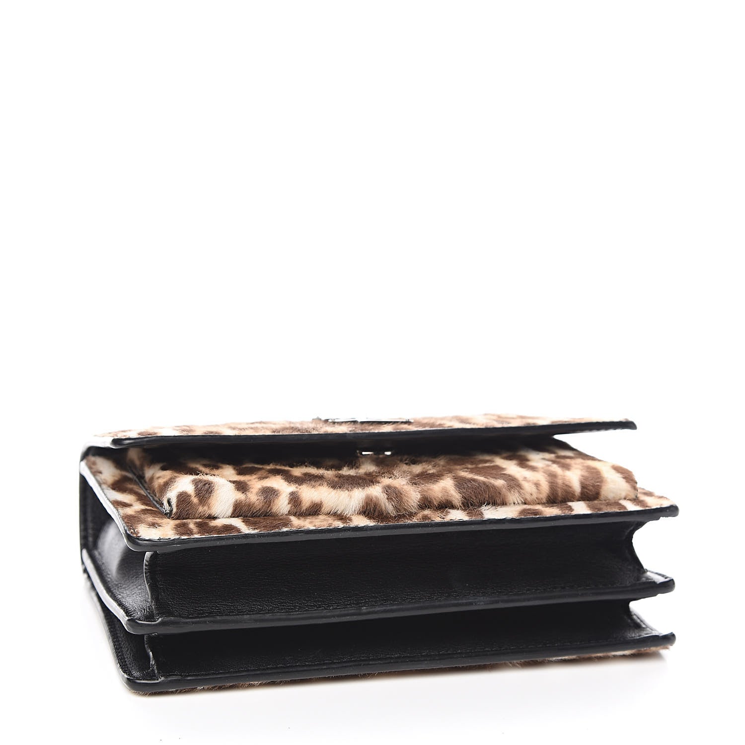 Saint Laurent Calf Hair Leopard Print Monogram Small Sunset Chain Wallet Natural Black 4 of 9