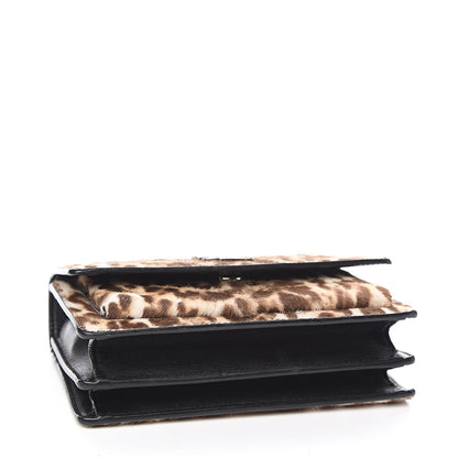 Saint Laurent Calf Hair Leopard Print Monogram Small Sunset Chain Wallet Natural Black 4 of 9