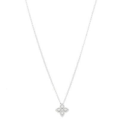 Roberto Coin 18K White Gold Diamond Small Princess Flower Pendant Necklace 1 of 6
