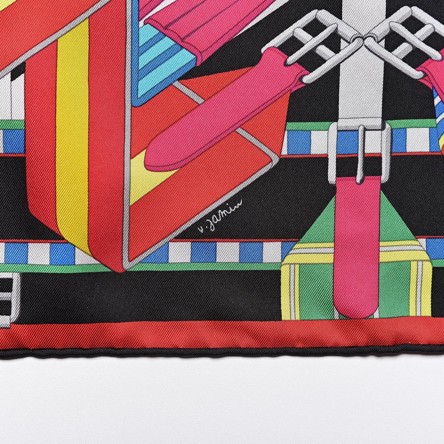 Hermes Silk Sangles En Zigzag Scarf 90 Blanc Turquoise Fuchsia 7 of 9