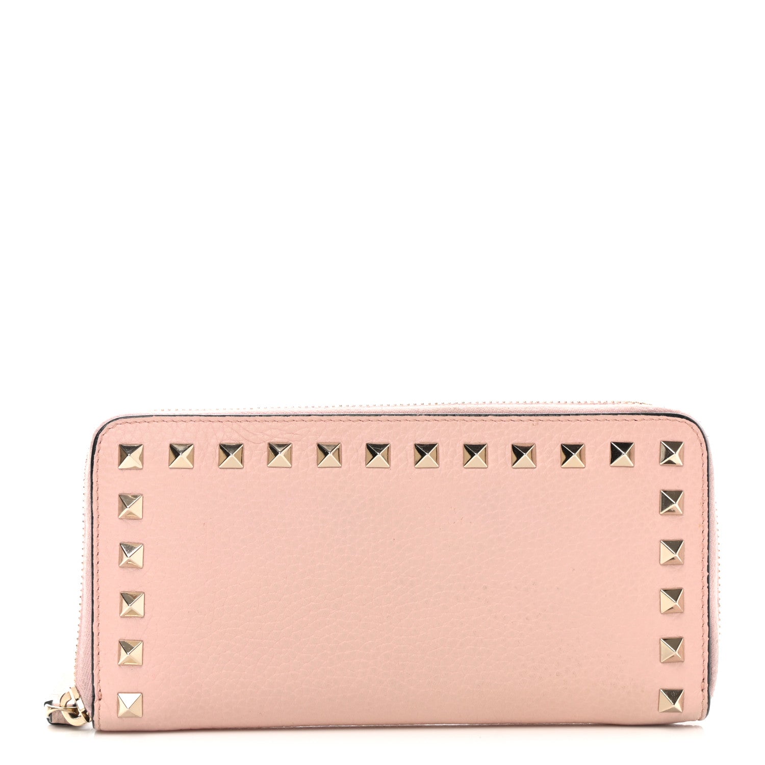 Valentino Garavani Pebbled Calfskin Rockstud Zip Around Wallet Water Rose 1 of 8
