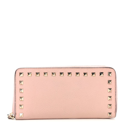 Valentino Garavani Pebbled Calfskin Rockstud Zip Around Wallet Water Rose 1 of 8