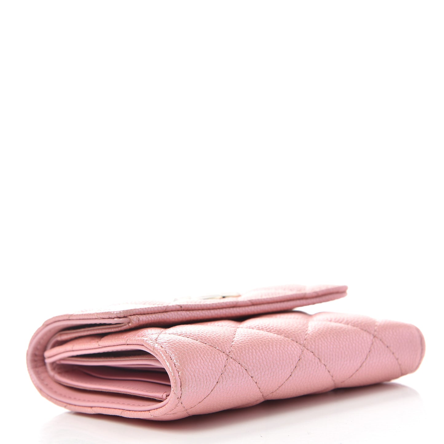 Iridescent Caviar Quilted Small Flap Wallet Rose Pink