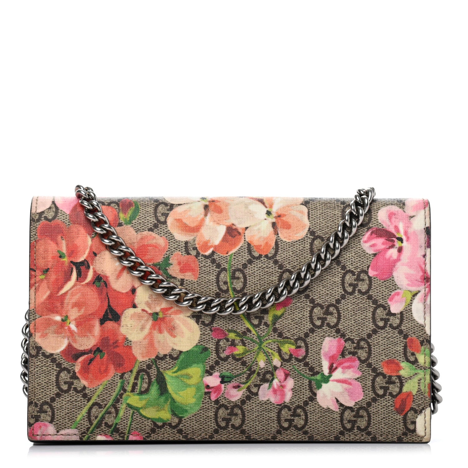 Gucci GG Supreme Monogram Blooms Chain Wallet Beige Multicolor Dry Rose 1 of 10