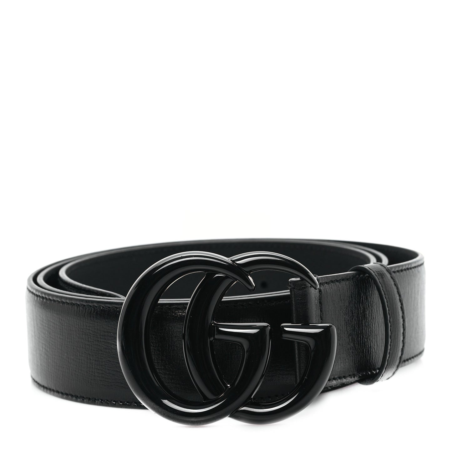 Azalea Calfskin Enamel Monochrome Double G 40mm Belt 115 46 Black