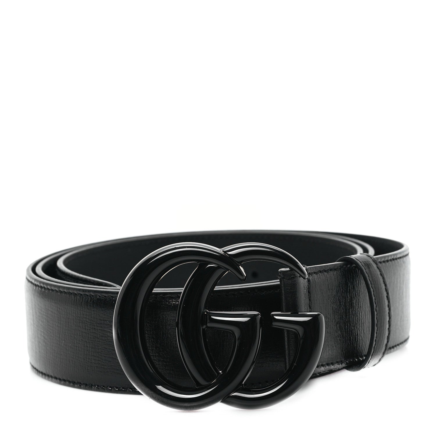 Gucci Azalea Calfskin Enamel Monochrome Double G 40mm Belt 115 46 Black 1 of 4