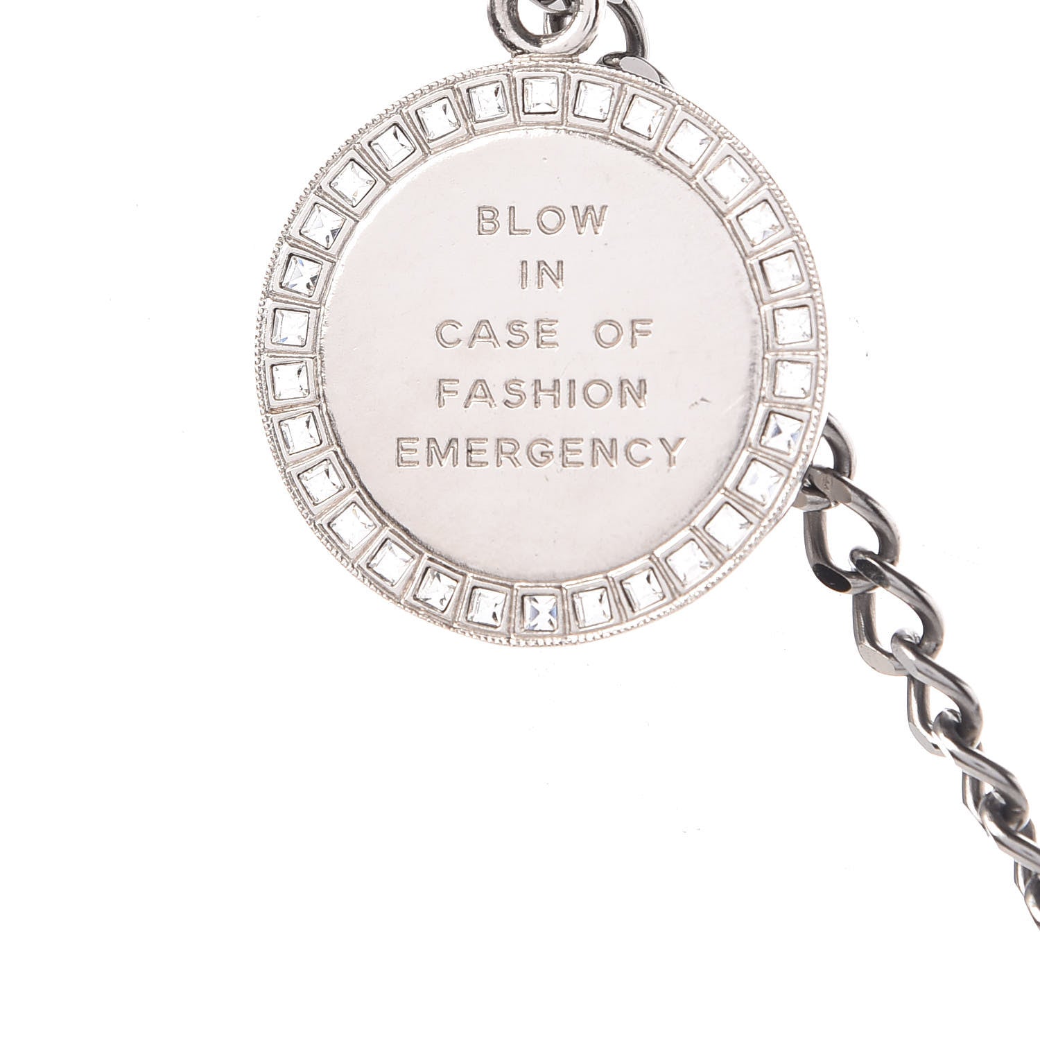 Chanel Crystal Baguette CC Whistle Pendant Necklace Silver 7 of 9