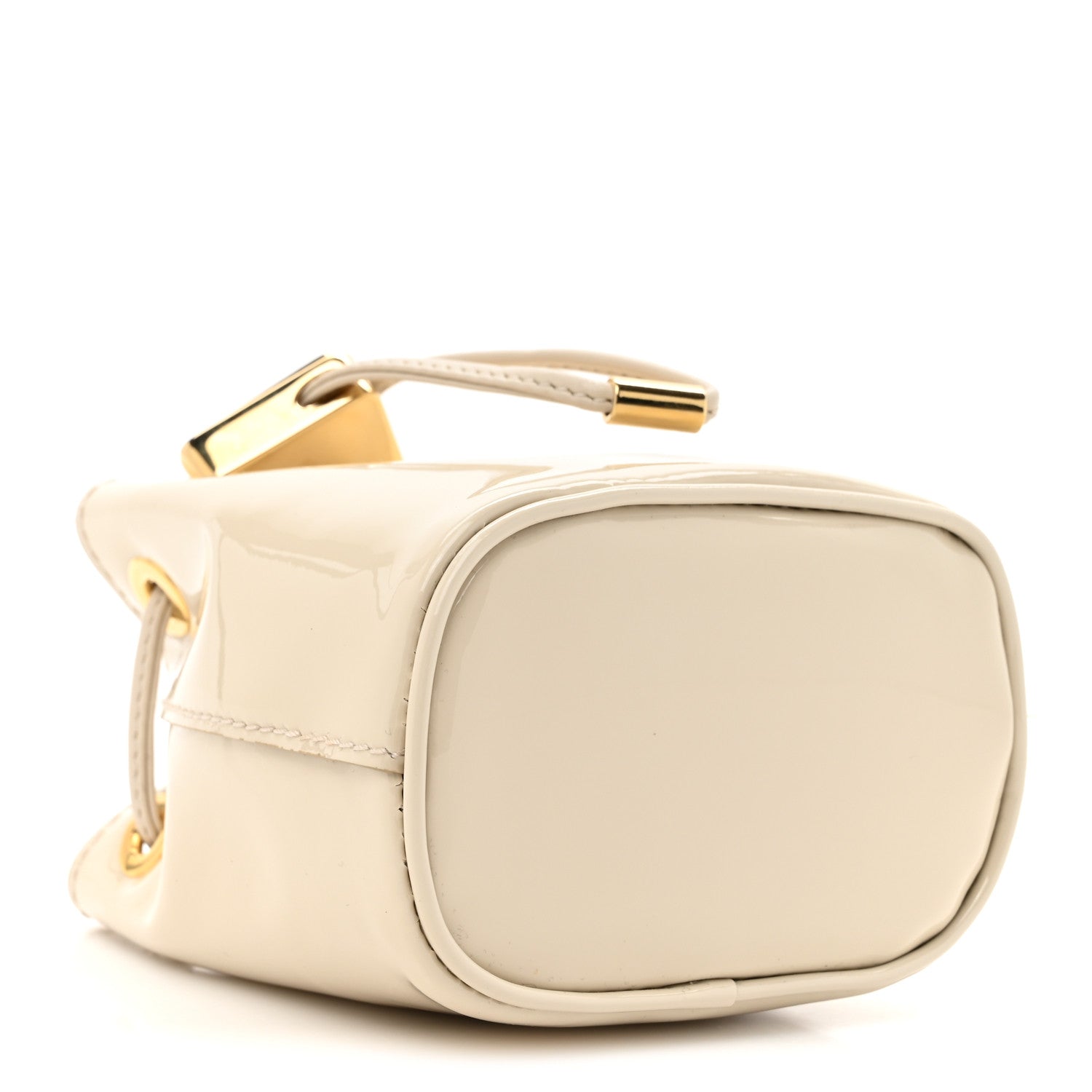 Prada Vernice Metal Triangle Logo Mini Drawcord Pouch Shoulder Bag Avorio 4 of 9