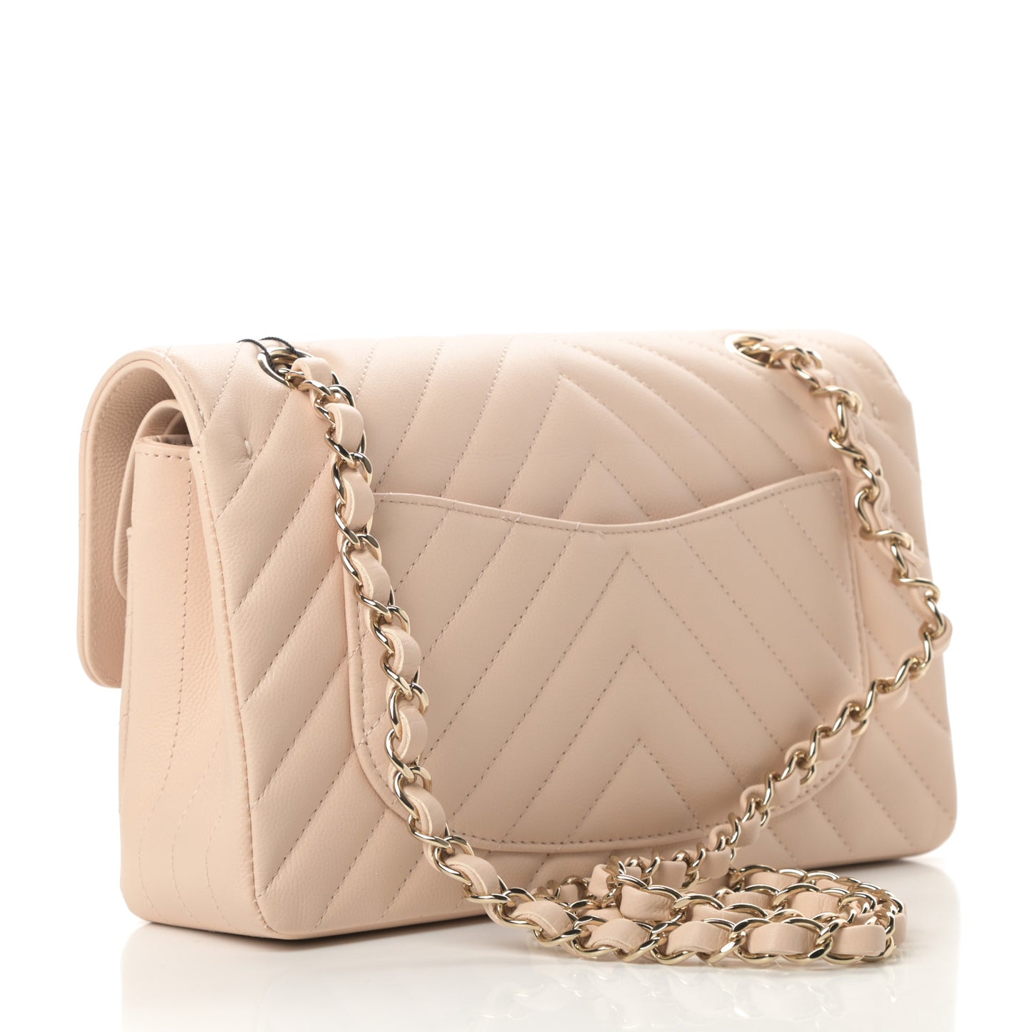 Caviar Chevron Quilted Small Double Flap Beige