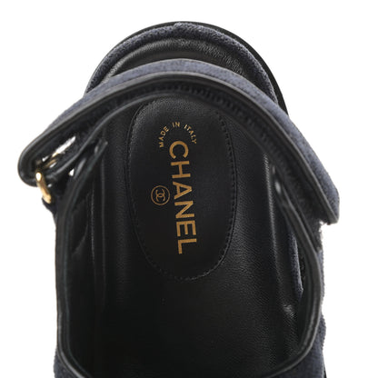 Chanel Velvet Velcro Dad Sandals 41 Navy Blue 7 of 9