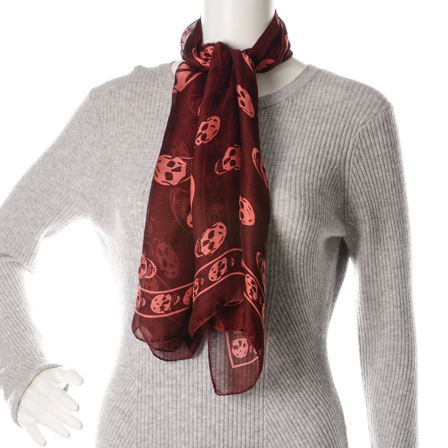 Silk Chiffon Skull Scarf Burgundy