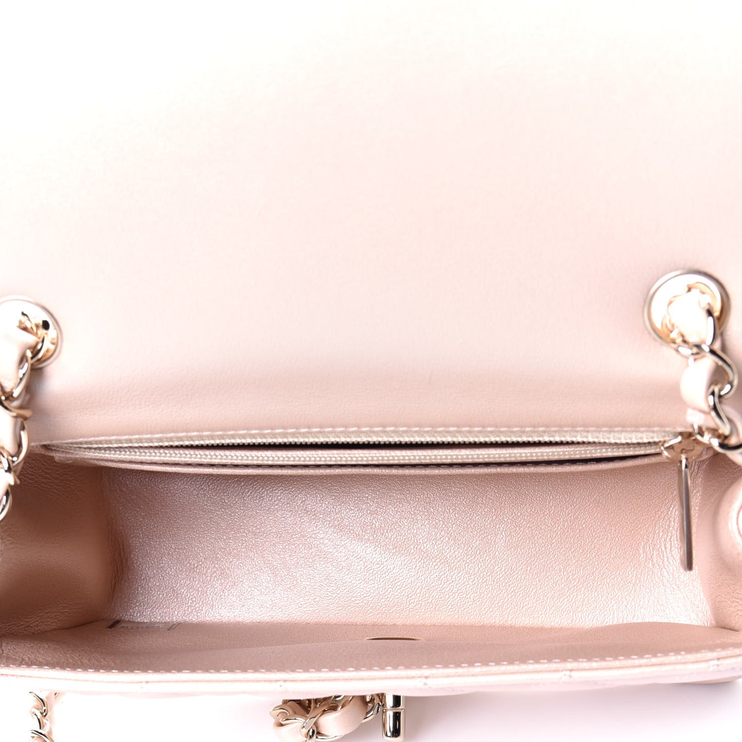 Iridescent Calfskin Quilted Mini Rectangular Flap Beige