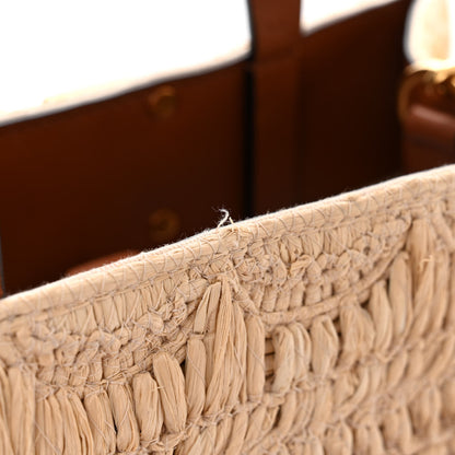 Valentino Garavani Raffia Calfskin Small Vlogo Signature Tote Natural Saddle Brown 12 of 13