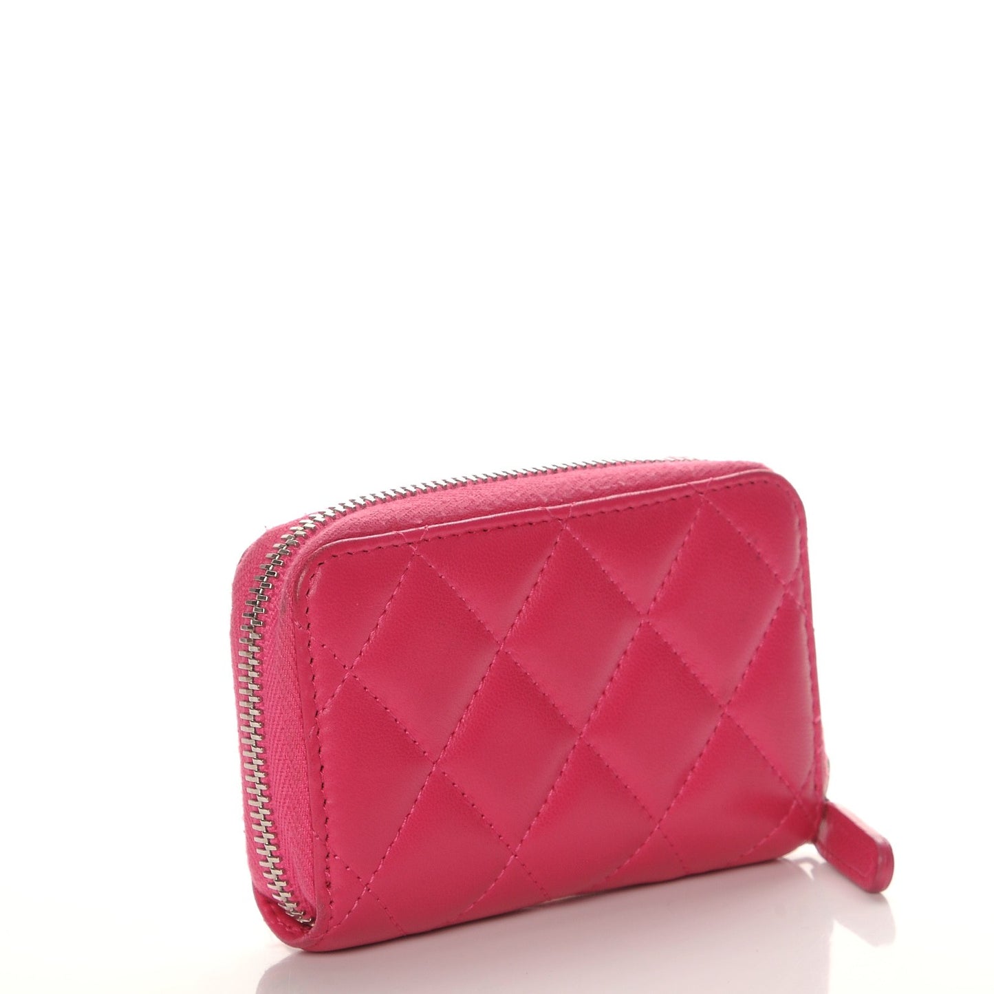 Lambskin Quilted Zip Around Coin Purse Wallet Fuchsia