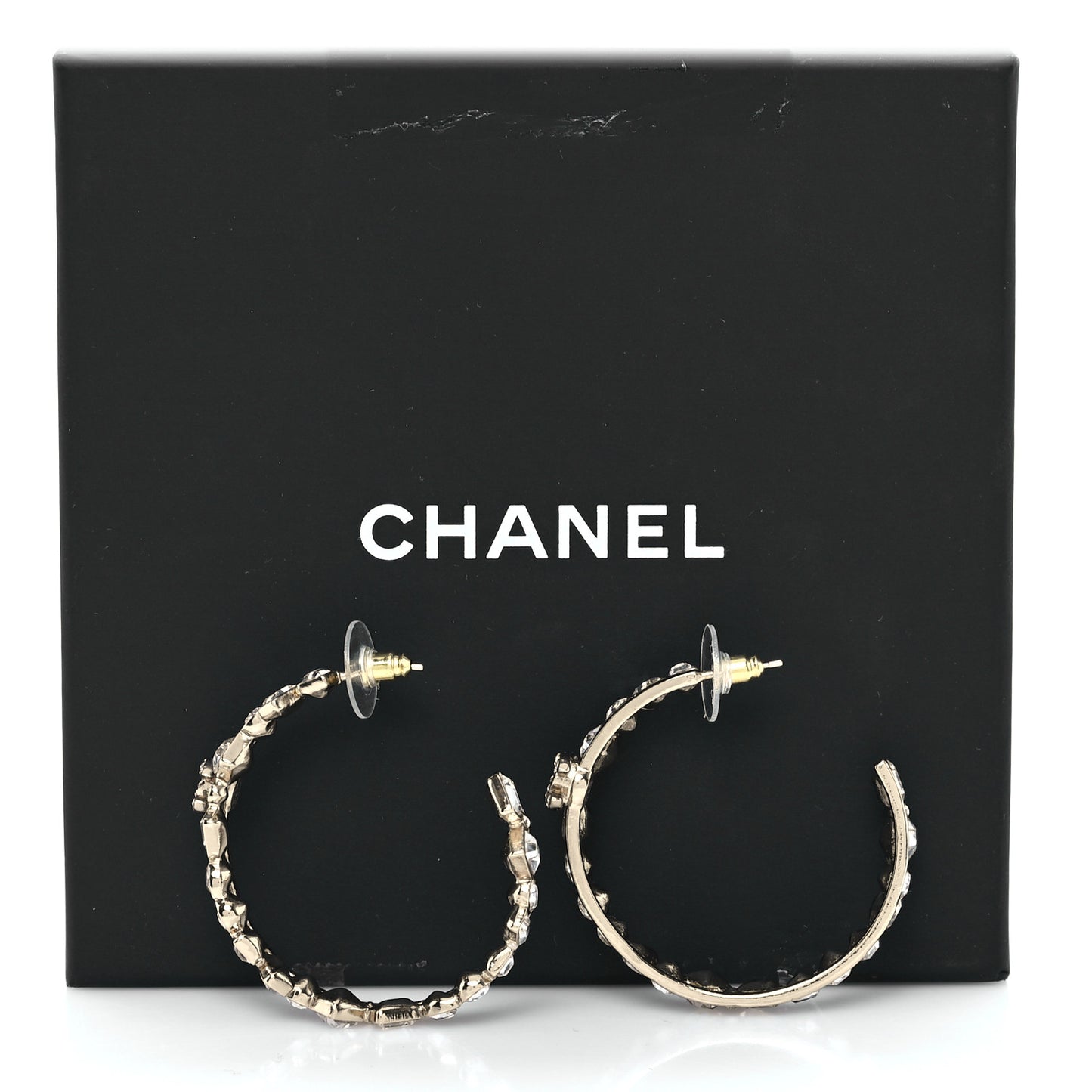 Metal Crystal CC Hoop Earrings Gold
