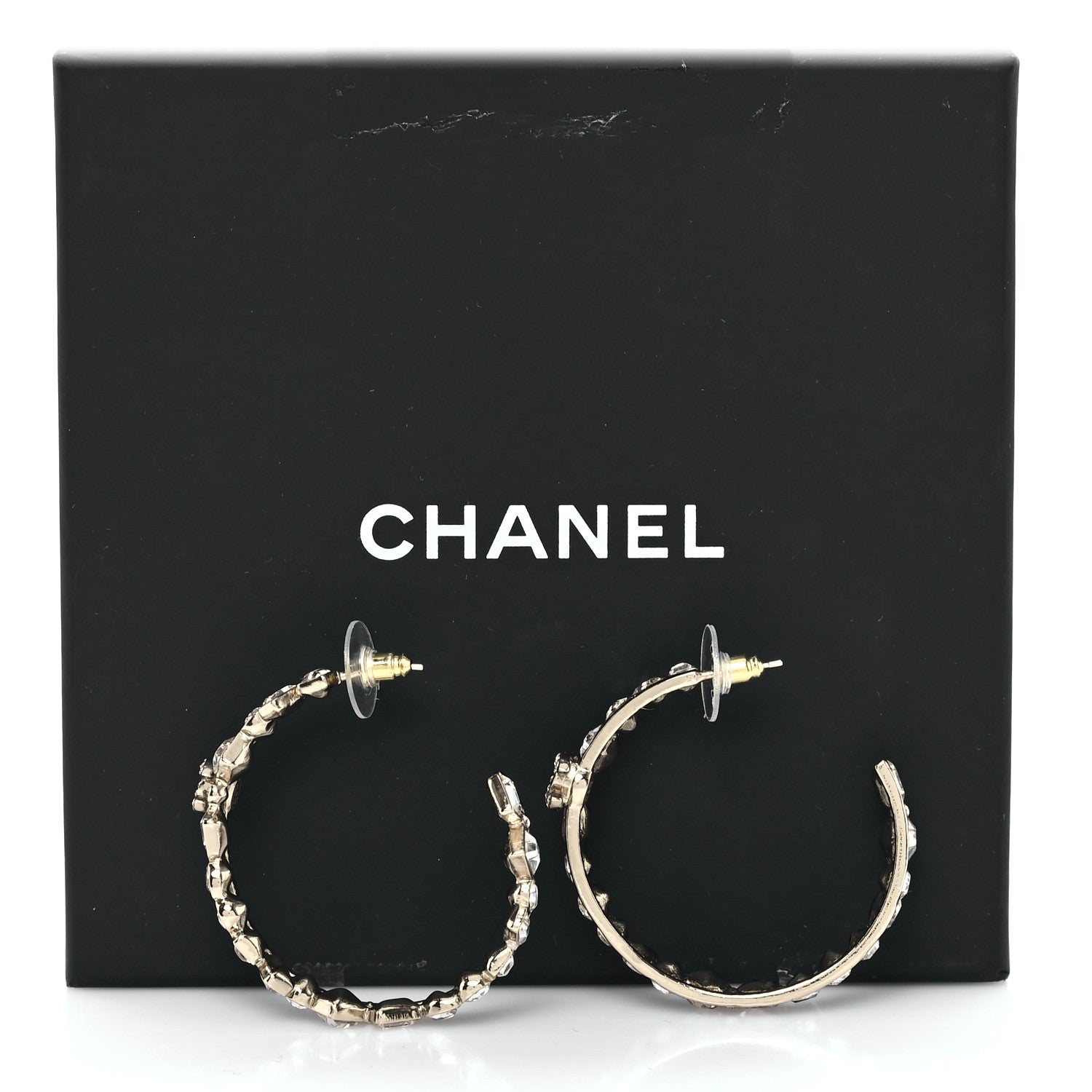 Chanel Metal Crystal CC Hoop Earrings Gold 7 of 7