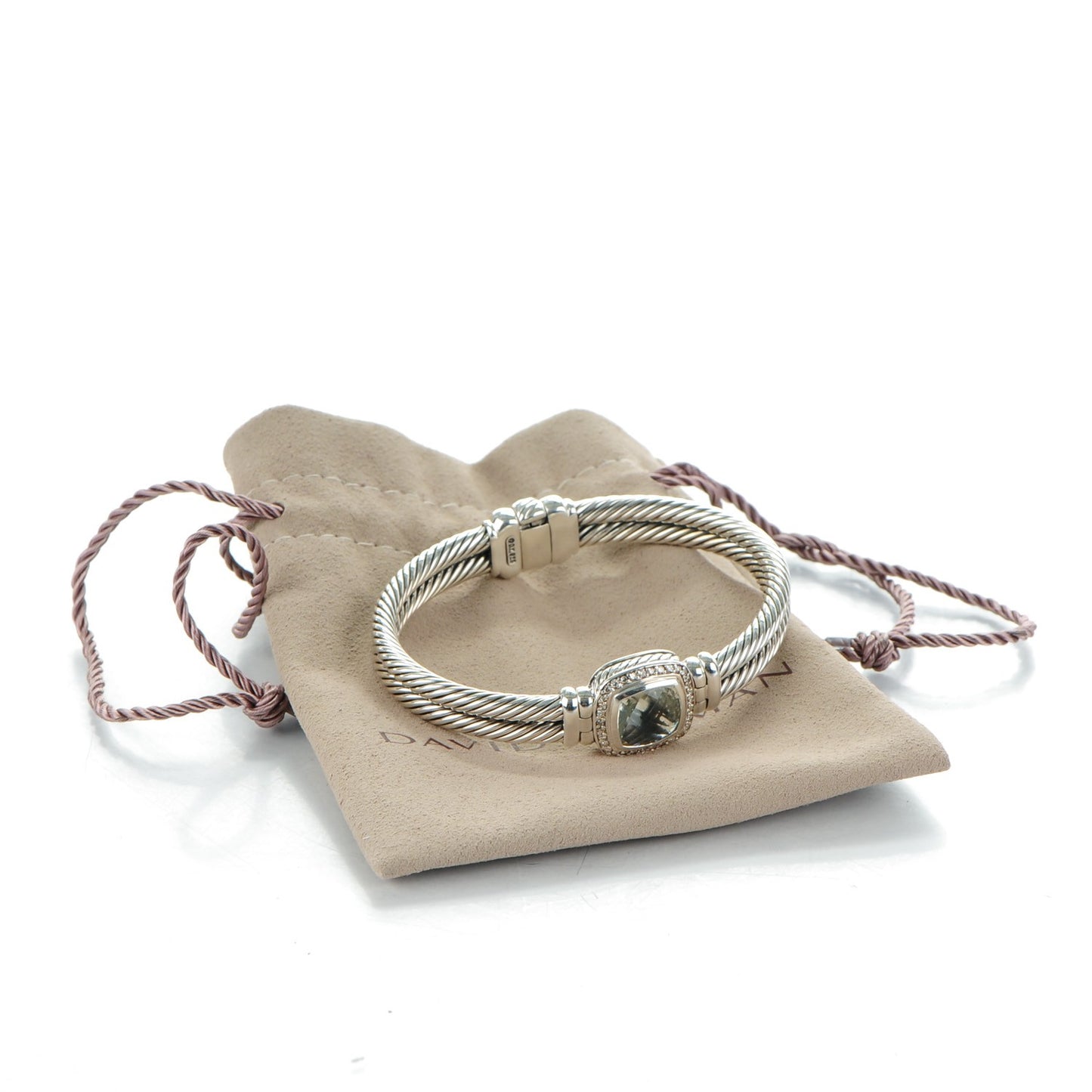 Sterling Diamond Prasiolite 10mm Albion Cable Bracelet