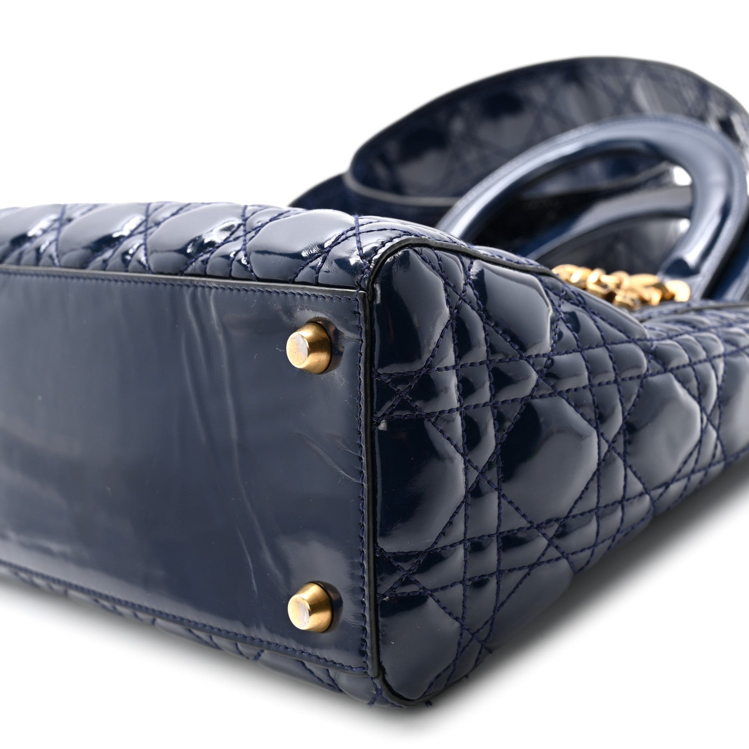 Christian Dior Patent Cannage Medium Supple Lady Dior  Navy Blue 9 of 9
