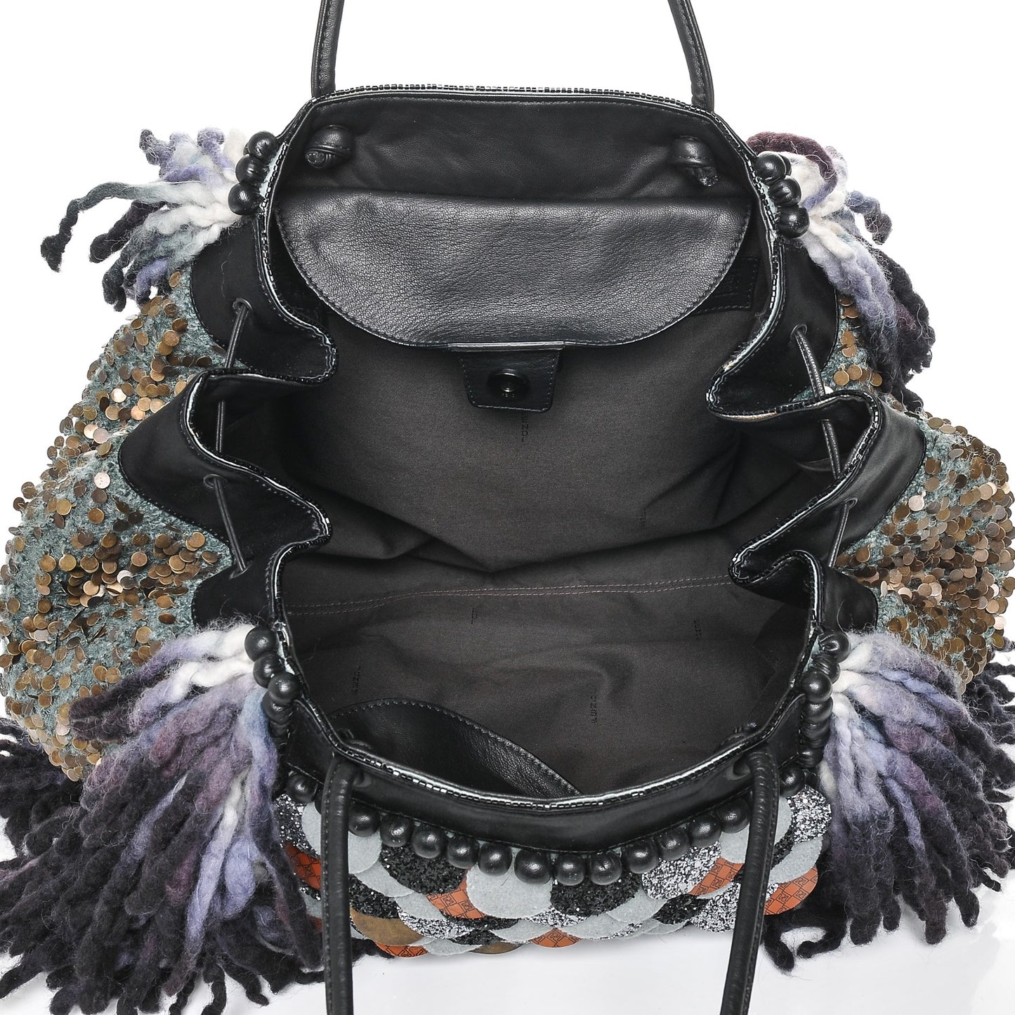 Wool Sequin Calfskin Ricami Embroidered Pillow Grande Voodoo Tote