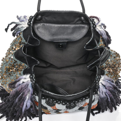 Fendi Wool Sequin Calfskin Ricami Embroidered Pillow Grande Voodoo Tote 5 of 10