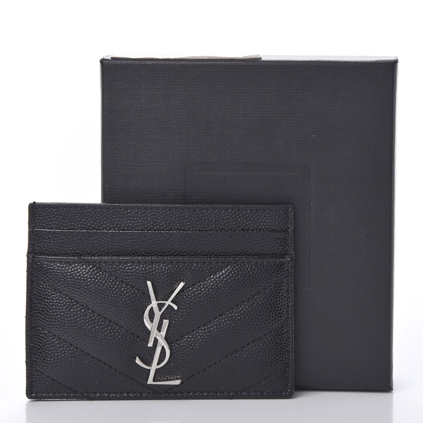 Grain De Poudre Matelasse Chevron Monogram Credit Card Case Black