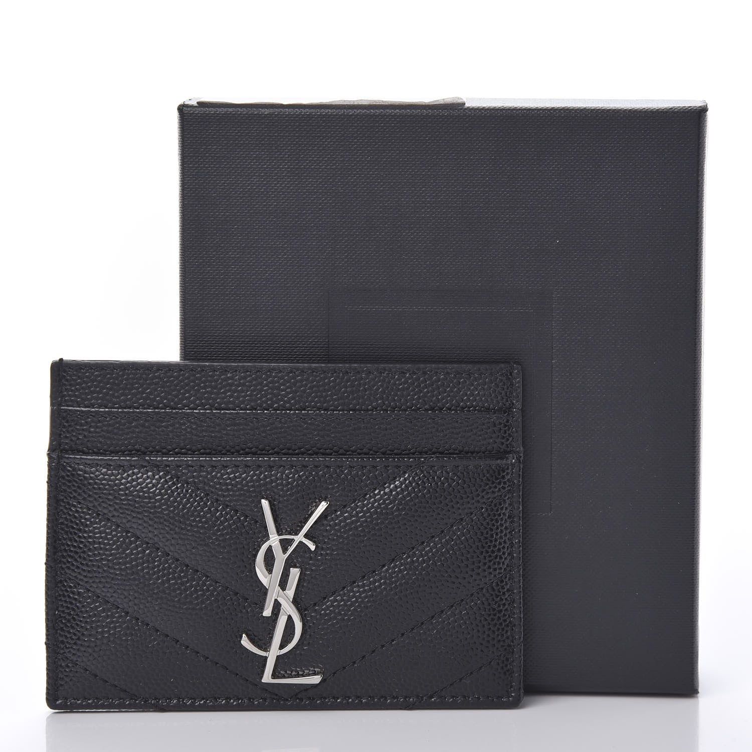 Saint Laurent Grain De Poudre Matelasse Chevron Monogram Credit Card Case Black 9 of 9