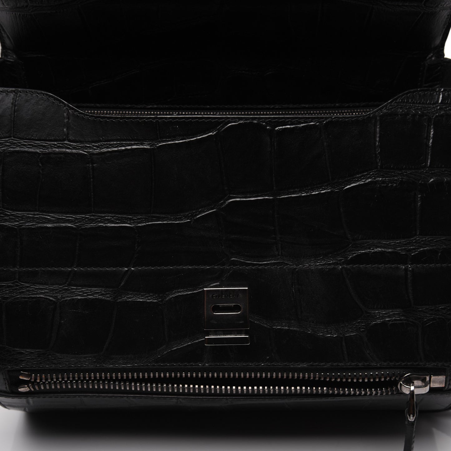 Calfskin Crocodile Embossed Medium Pandora Box Crossbody Bag Black