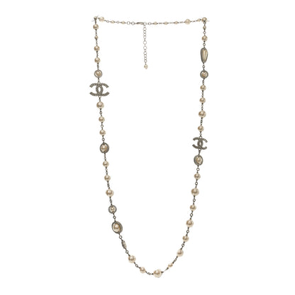 Chanel Pearl Crystal CC Long Necklace Silver 3 of 5