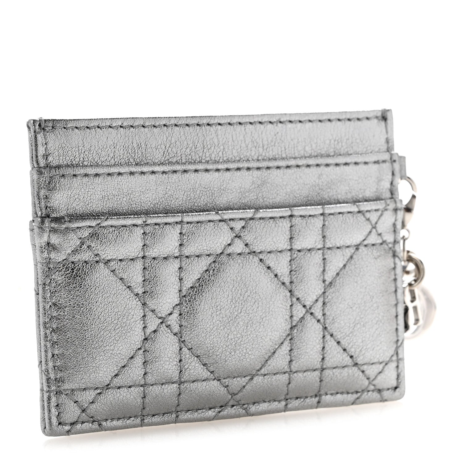Christian Dior Metallic Calfskin Cannage Lady Dior Freesia Card Holder Acciaio Metal 3 of 8
