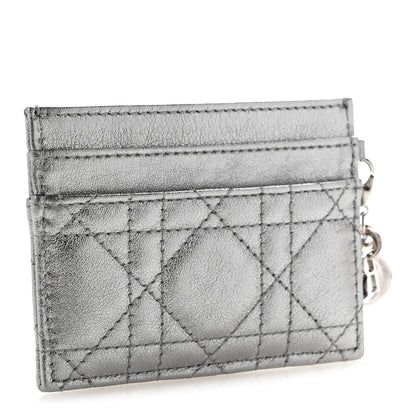 Christian Dior Metallic Calfskin Cannage Lady Dior Freesia Card Holder Acciaio Metal 3 of 8
