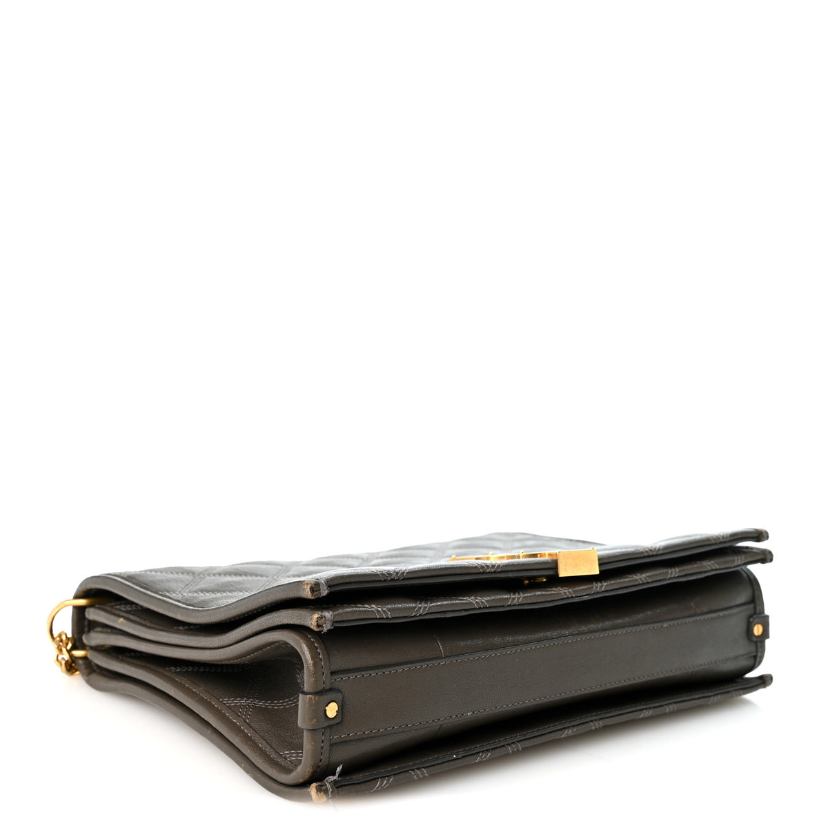 Saint Laurent Lambskin Quilted Mini Becky Chain Bag Grey Kaki 4 of 14