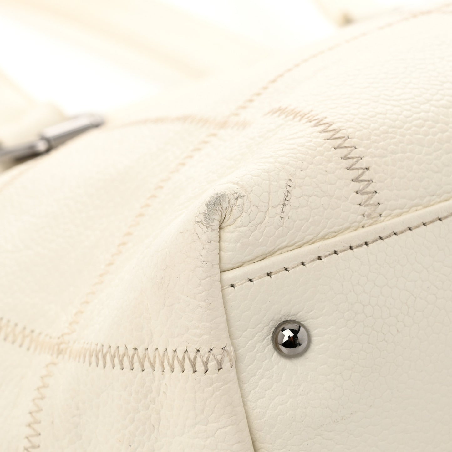 Caviar Square Stitched Tote White