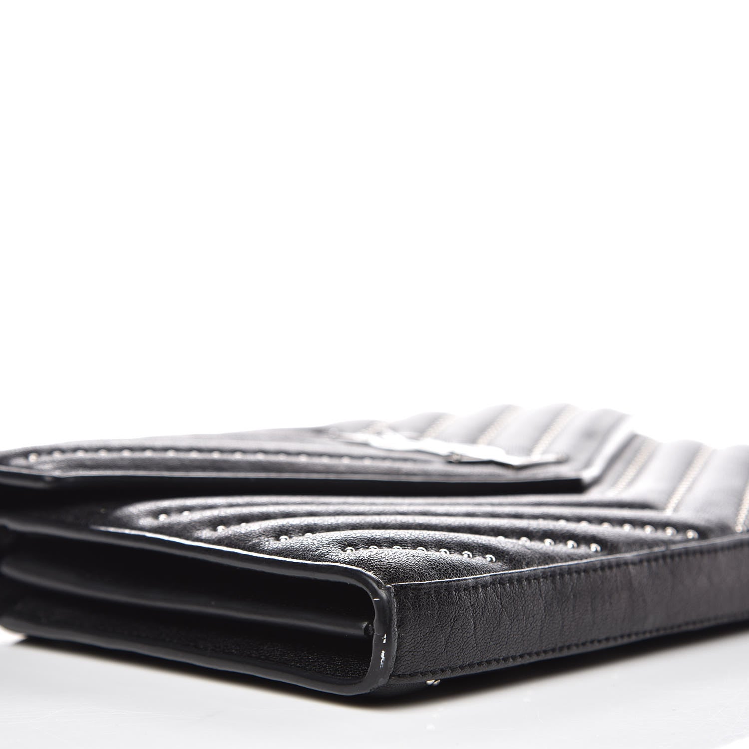 Saint Laurent Grain De Poudre Matelasse Chevron Studded Monogram Chain Wallet Black 7 of 7
