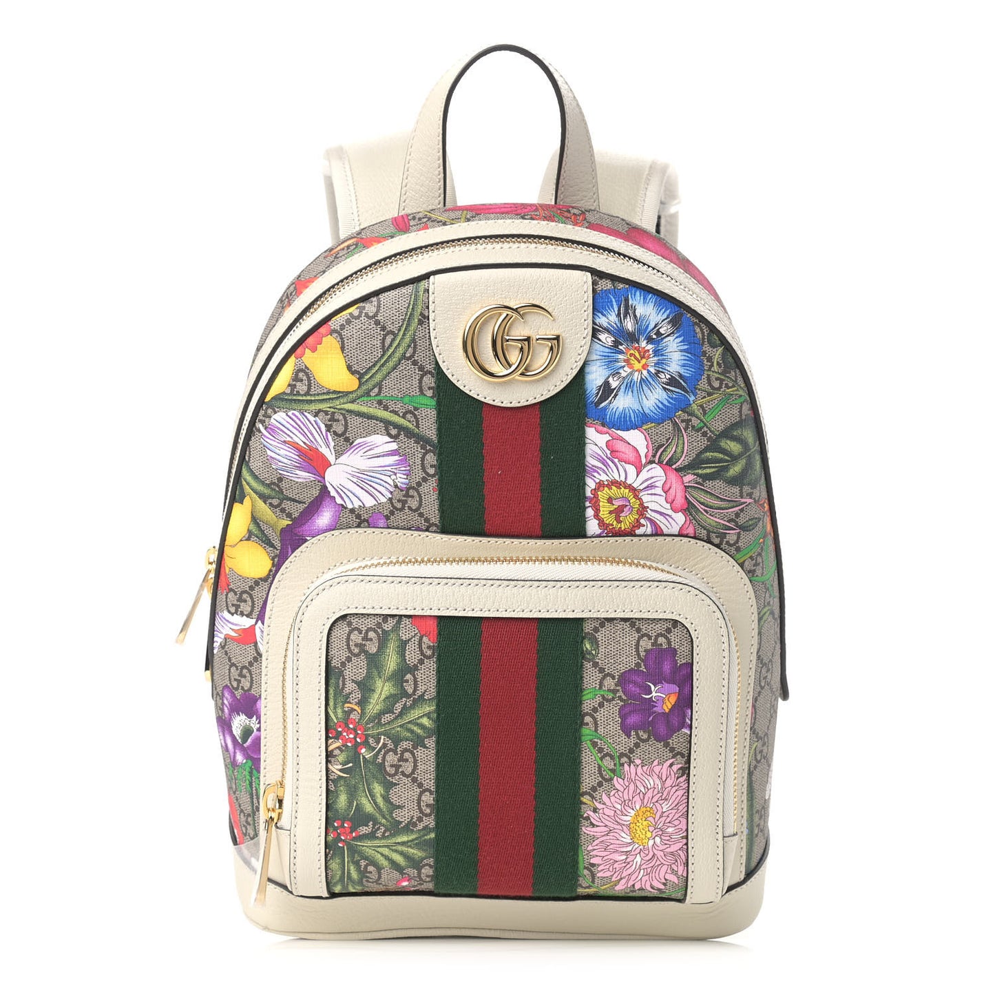 GG Supreme Monogram Flora Web Small Ophidia Day Backpack White