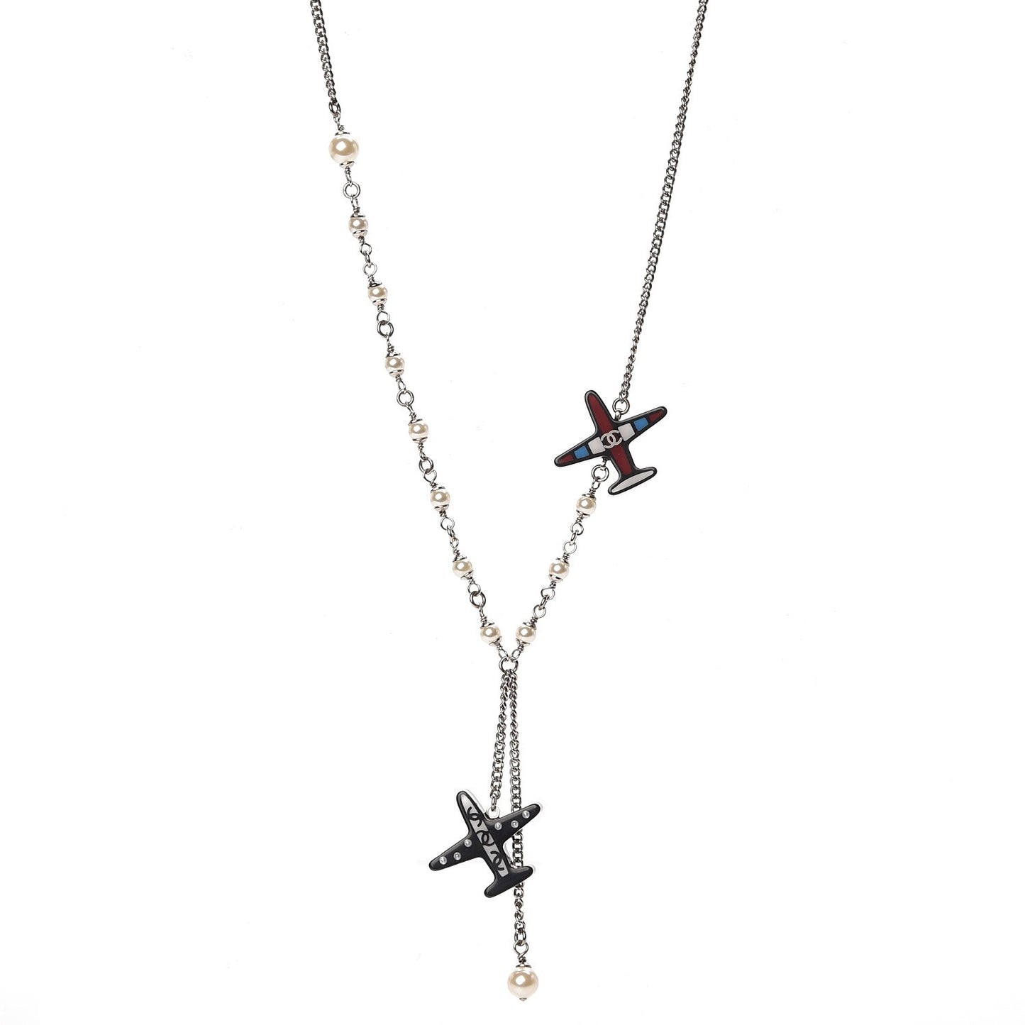 Resin Pearl Striped Airplane Necklace Black White Multi