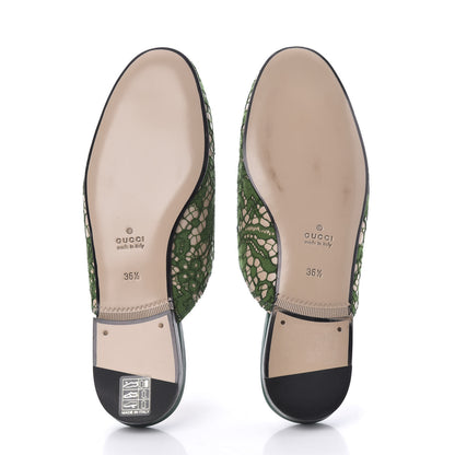 Gucci Lace Malaga Kid Womens Princetown Slippers 36.5 Green Grass Skin Rose 5 of 8