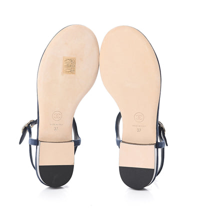 Chanel Suede Calfskin Thong Sandals 37 Navy Blue 7 of 7