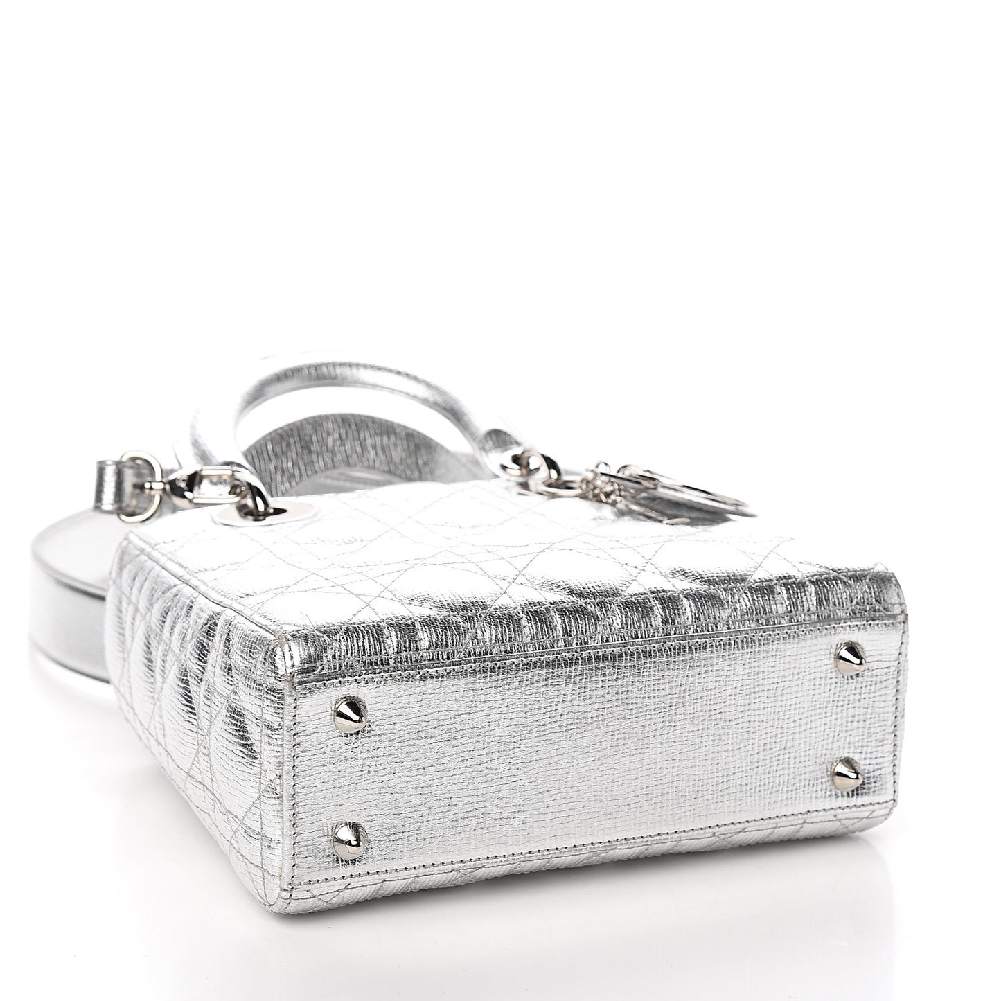 Metallic Grained Calfskin Cannage Small Lucky Badges My Lady Dior Silver