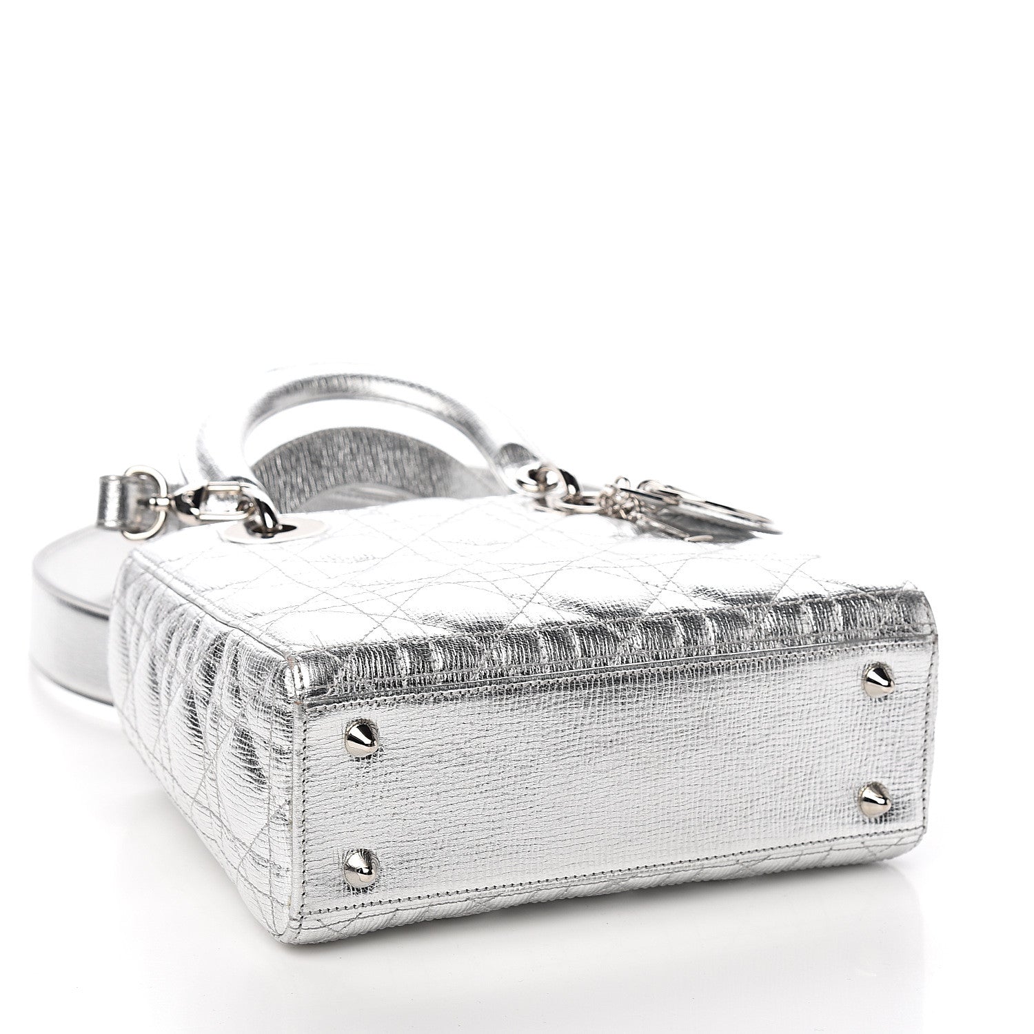 Christian Dior Metallic Grained Calfskin Cannage Small Lucky Badges My Lady Dior Silver 3 of 9