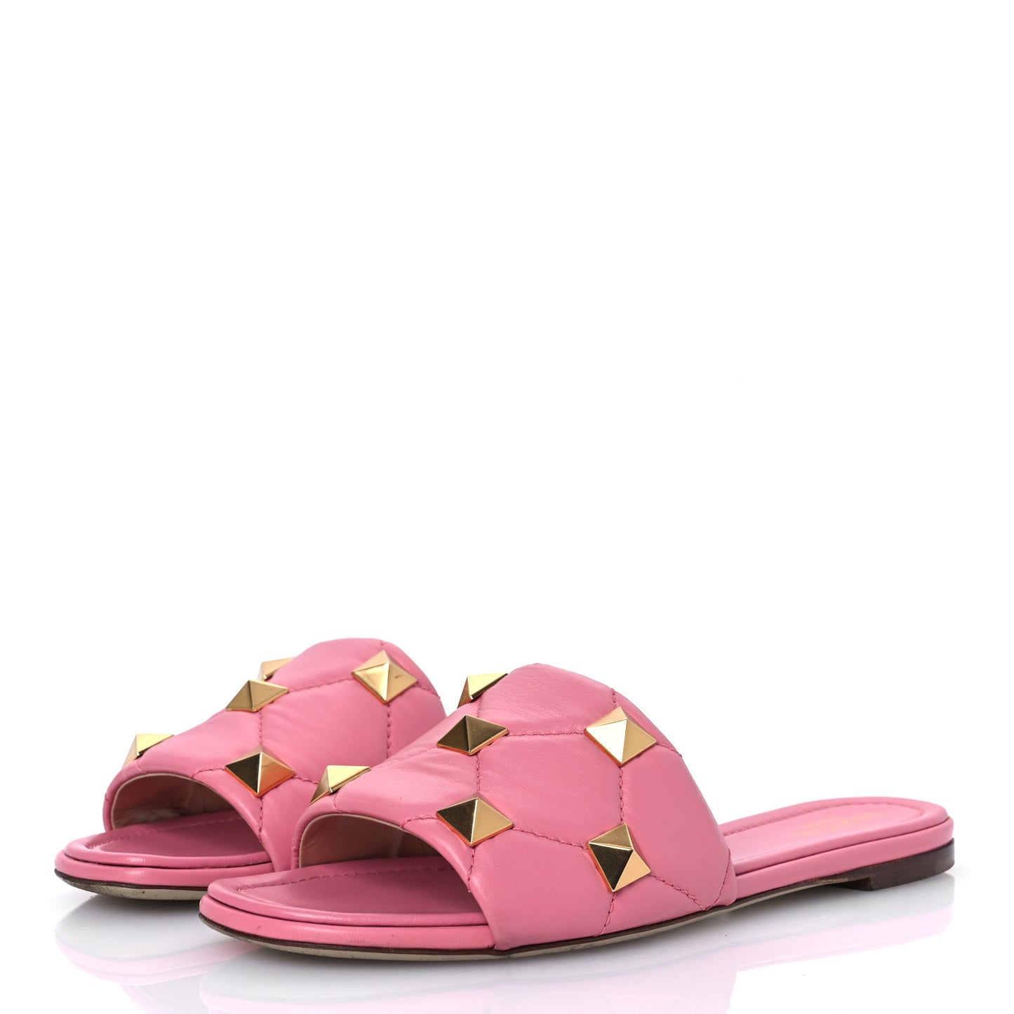 Nappa Roman Stud Flat Slide Sandals 39.5 Flaming Pink